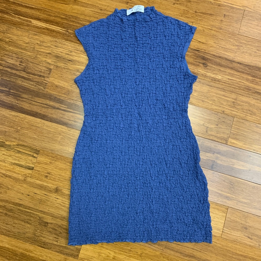 Primark Blue Mini Dress‎ Womens Size Medium Sleeveless Textured Mock Neck Casual